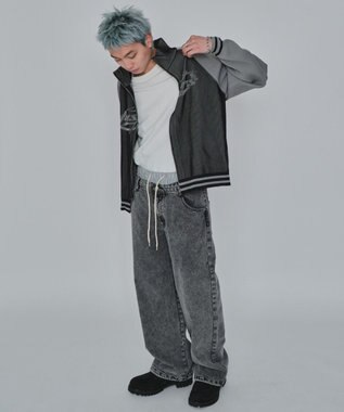 WEGO 【ユニセックス着用ITEM/MLサイズ展開/ウエストゴム】ボクサードッキングデニムパンツ デニムブラックソノタ