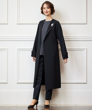 自由区 【洗える】ライトダブルクロス ノーカラーコート ネイビー