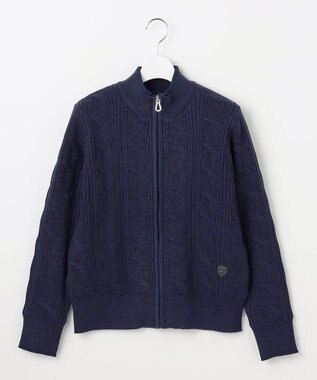 【WOMEN】ラメケーブルジップアップカーディガン　防風裏地付き