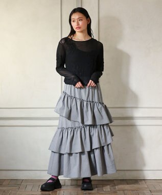 Green Parks ・ＥＬＥＮＣＡＲＥ　ＤＵＥ　コード刺繍シアーロンＴ Black