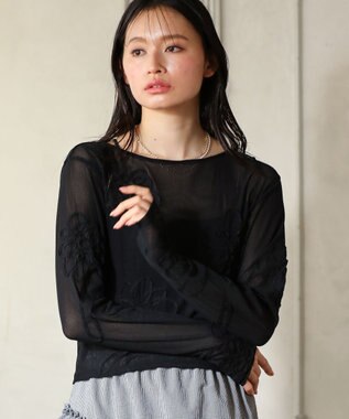 Green Parks ・ＥＬＥＮＣＡＲＥ　ＤＵＥ　コード刺繍シアーロンＴ Black