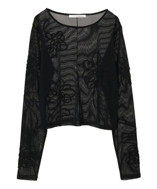 Green Parks ・ＥＬＥＮＣＡＲＥ　ＤＵＥ　コード刺繍シアーロンＴ Black