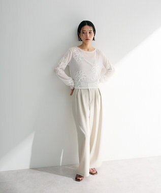 Green Parks ・ＥＬＥＮＣＡＲＥ　ＤＵＥ　コード刺繍シアーロンＴ Off White