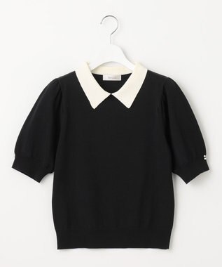 Feroux 【洗える】バイカラー襟 ニット ブラック系