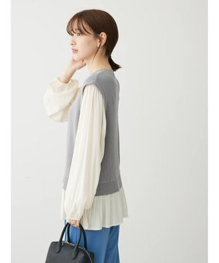 Green Parks とろみ布帛ドッキングニットチュニック Light Gray