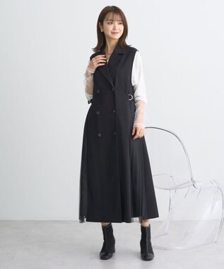 earth music&ecology サイドプリーツジレンチ ブラック