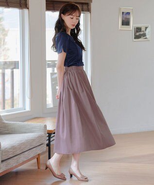 Tiaclasse 【軽撥水・汚れ防止】ランダムタックロングスカート ピンク