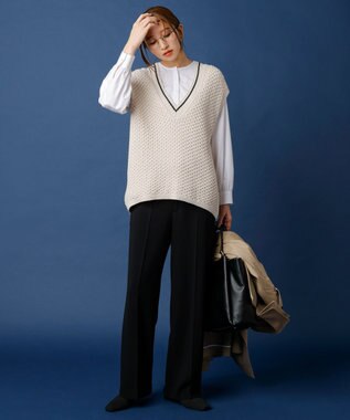 23区 トリアセダブルクロス ワイドストレート パンツ ブラック系