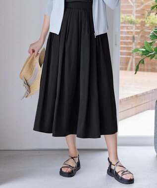 Tiaclasse 【軽撥水・汚れ防止】ランダムタックロングスカート ブラック