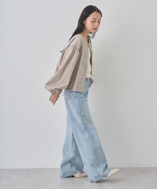 earth music&ecology ノーカラーボリュームブルゾン Gray Beige