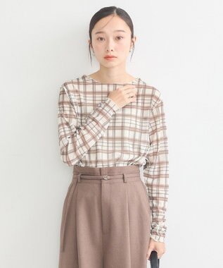 earth music&ecology シアーチェックプルオーバー Beige