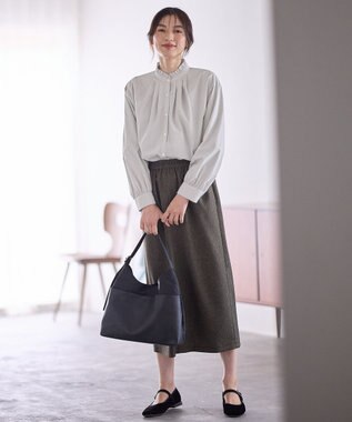 ANY スタンドネックブラウス グレーピンストライプ