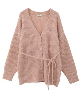 earth music&ecology 【ベルト付き】ＭＩＸカラーブークレカーディガン Pink Orange