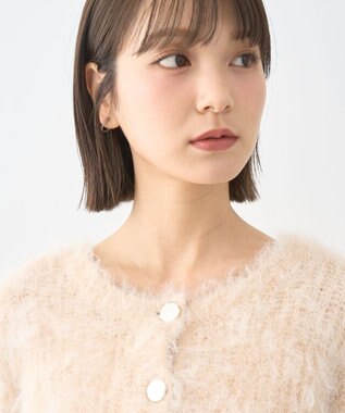 earth music&ecology クルーネックシャギーカーディガン ライトベージュ