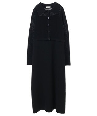 earth music&ecology ＳＥＴ２点襟付きカーディガン＋ニットワンピース Black