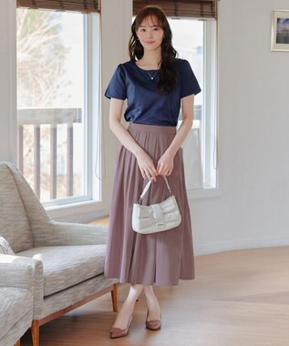 Tiaclasse 【軽撥水・汚れ防止】ランダムタックロングスカート ピンク