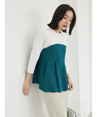 Green Parks ７分袖ビスチェドッキング風カットプルオーバー Green