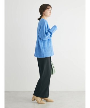 Green Parks ｆｕｗａっとメランジ袖リブ長めニットプルオーバー Sax