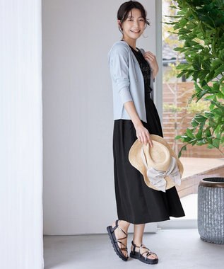 Tiaclasse 【軽撥水・汚れ防止】ランダムタックロングスカート ブラック