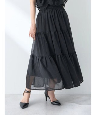 earth music&ecology フロッキードットシアーティアードスカート Black