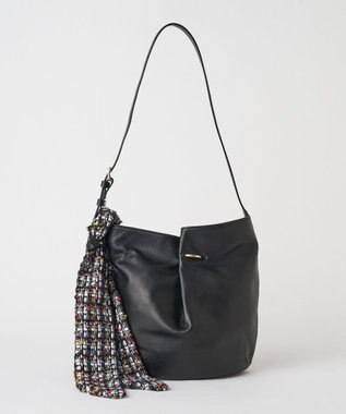 russet ツイードスカーフ付きレザー2WAYショルダーバッグ(CE-1632) Black