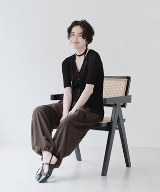Green Parks マルチファブリックＴストラップミュール Black