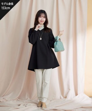 Tiaclasse 【ダブルストレッチ・洗える】バックベルトチュニックブラウス ブラック