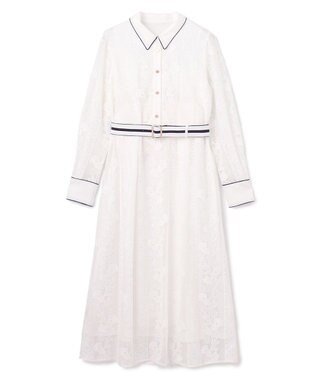 GRACE CONTINENTAL ストライプフラワー刺繍ワンピース ホワイト