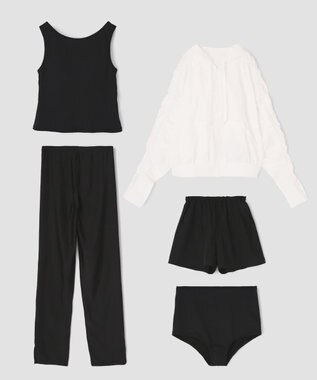 San-ai Resort（三愛水着楽園） WEB限定商品ショートラッシュパーカー付きリブタンキニ水着+レギンス付き5点セット【Beach Queen（ビーチクイーン）】 ホワイト