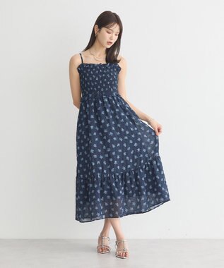 earth music&ecology 花柄シアーポップコーンキャミワンピース Navy
