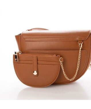 UNBILLION cachecache 財布ポーチ付きハーフムーンショルダーバッグ キャメル