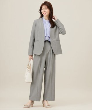 ANY SIS 【洗える】褒めらレディノーカラー ジャケット グレーシャンブレー