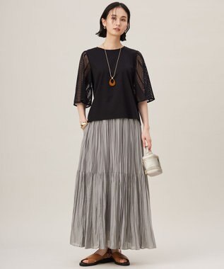 自由区 【接触冷感・洗える】ハンドワッシャープリーツ スカート グレー