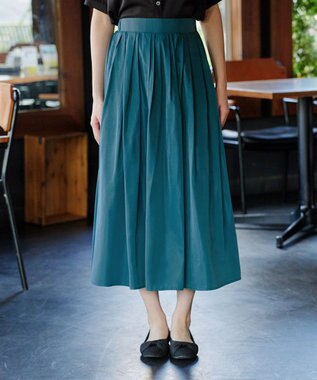 Tiaclasse 【軽撥水・汚れ防止】ランダムタックロングスカート グリーン