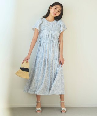 Feroux 【洗える】フラワープリントドロスト ワンピース スカイブルー系3