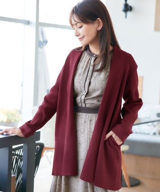 Tiaclasse 【洗える】リブ編み着流しカーディガン ボルドー