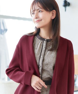 Tiaclasse 【洗える】リブ編み着流しカーディガン ボルドー