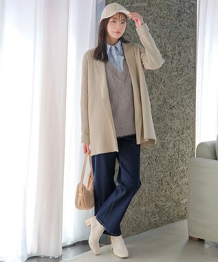 Tiaclasse 【洗える】リブ編み着流しカーディガン ベージュ