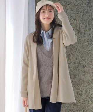 Tiaclasse 【洗える】リブ編み着流しカーディガン ベージュ