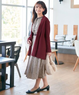 Tiaclasse 【洗える】リブ編み着流しカーディガン ボルドー