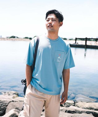 SHARE PARK MENS 【UVカット・吸水速乾・ストレッチ・軽量 】ポケットロゴTシャツ（L・XLサイズ） サックスブルー系
