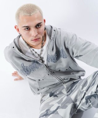 WEGO 【ユニセックス着用ITEM】ブリーチハトメZIPパーカー グレー