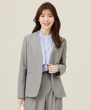  【洗える】褒めらレディノーカラー ジャケット