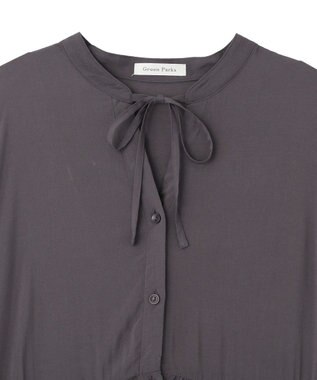 Green Parks スキッパーギャザーワンピース Charcoal Gray