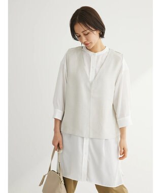 Green Parks ＳＥＴ２点Ｖネックベスト＋７分袖ミディシャツワンピース Beige