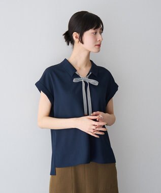 YECCA VECCA 2wayストライプリボンブラウス Navy