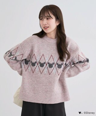 Green Parks ミッキー＆フレンズ／アーガイル柄ニット Pink