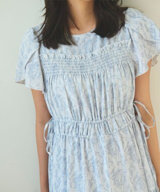 Feroux 【洗える】フラワープリントドロスト ワンピース スカイブルー系3