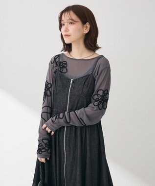 Green Parks ・ＥＬＥＮＣＡＲＥ　ＤＵＥ　コード刺繍シアーロンＴ Charcoal Gray