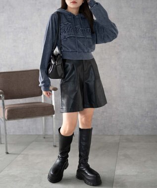 WEGO ロゴアシッドウォッシュパーカー デニム